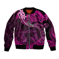 Polynesian Pride Libra Zodiac Sleeve Zip Bomber Jacket Astrological Sign Tribal Plumeria Pink Galaxy - Wonder Print Shop