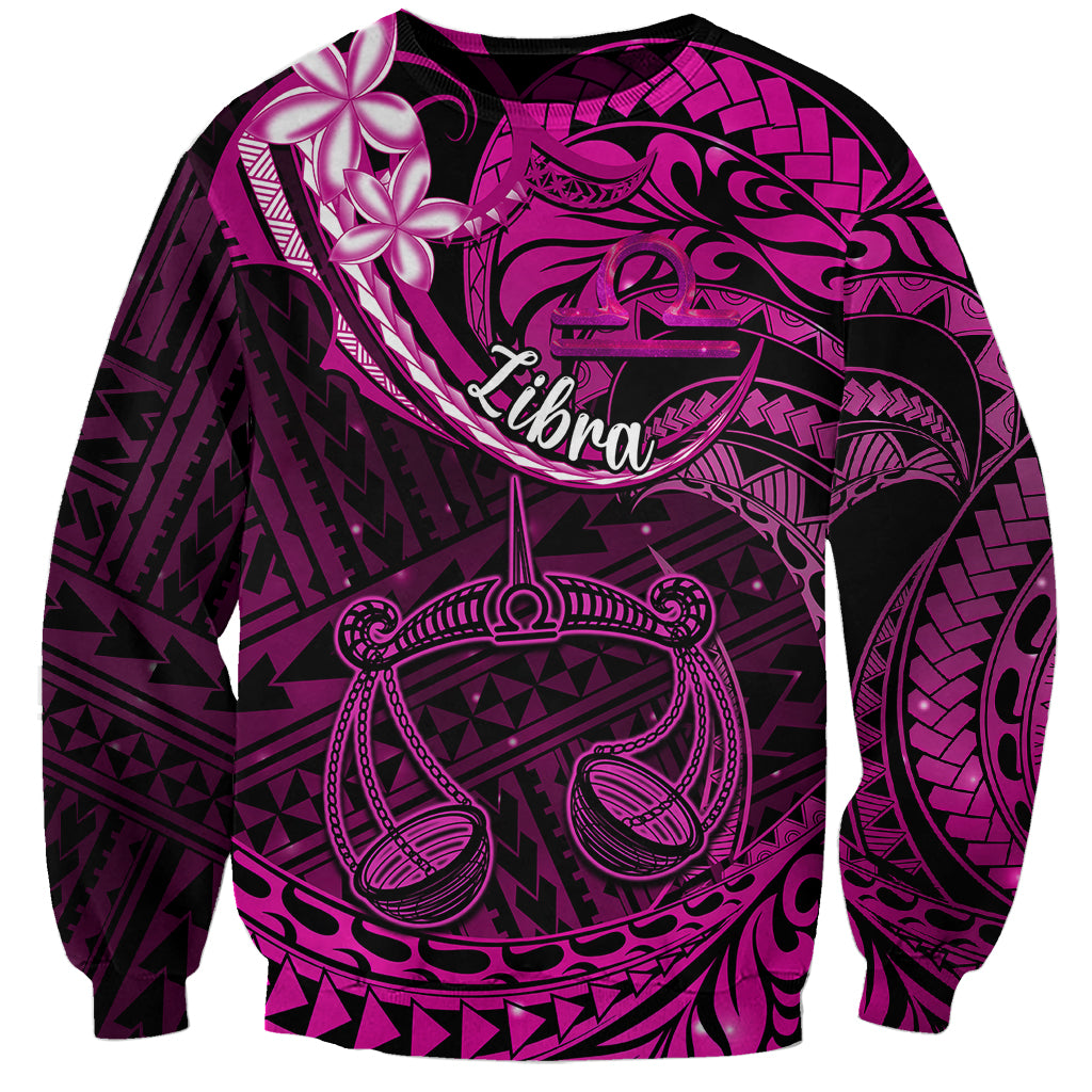 Polynesian Pride Libra Zodiac Sweatshirt Astrological Sign Tribal Plumeria Pink Galaxy - Wonder Print Shop