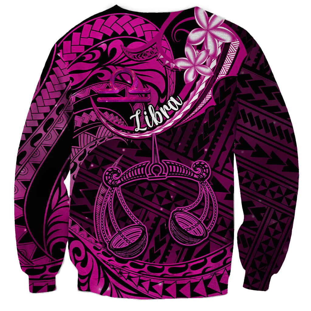Polynesian Pride Libra Zodiac Sweatshirt Astrological Sign Tribal Plumeria Pink Galaxy - Wonder Print Shop
