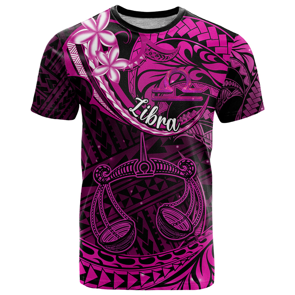 Polynesian Pride Libra Zodiac T Shirt Astrological Sign Tribal Plumeria Pink Galaxy - Wonder Print Shop