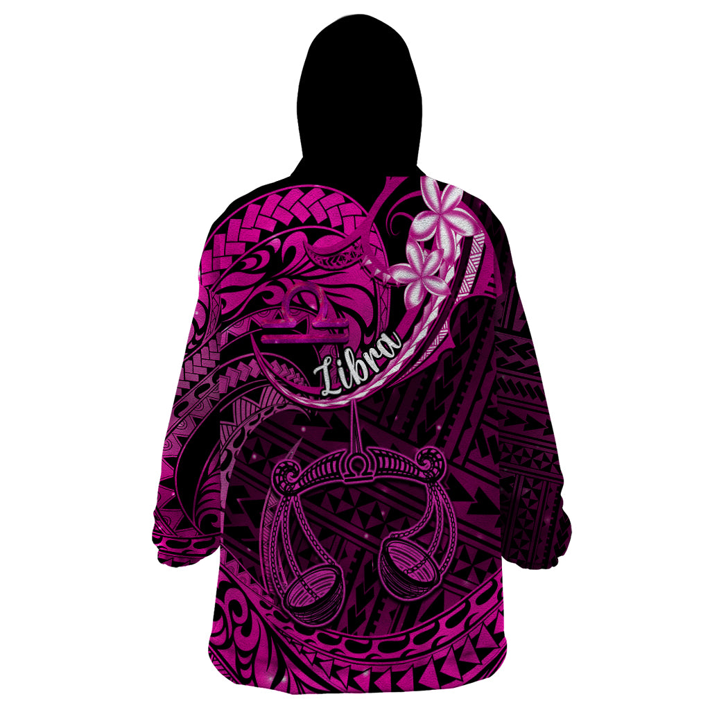 Polynesian Pride Libra Zodiac Wearable Blanket Hoodie Astrological Sign Tribal Plumeria Pink Galaxy - Wonder Print Shop