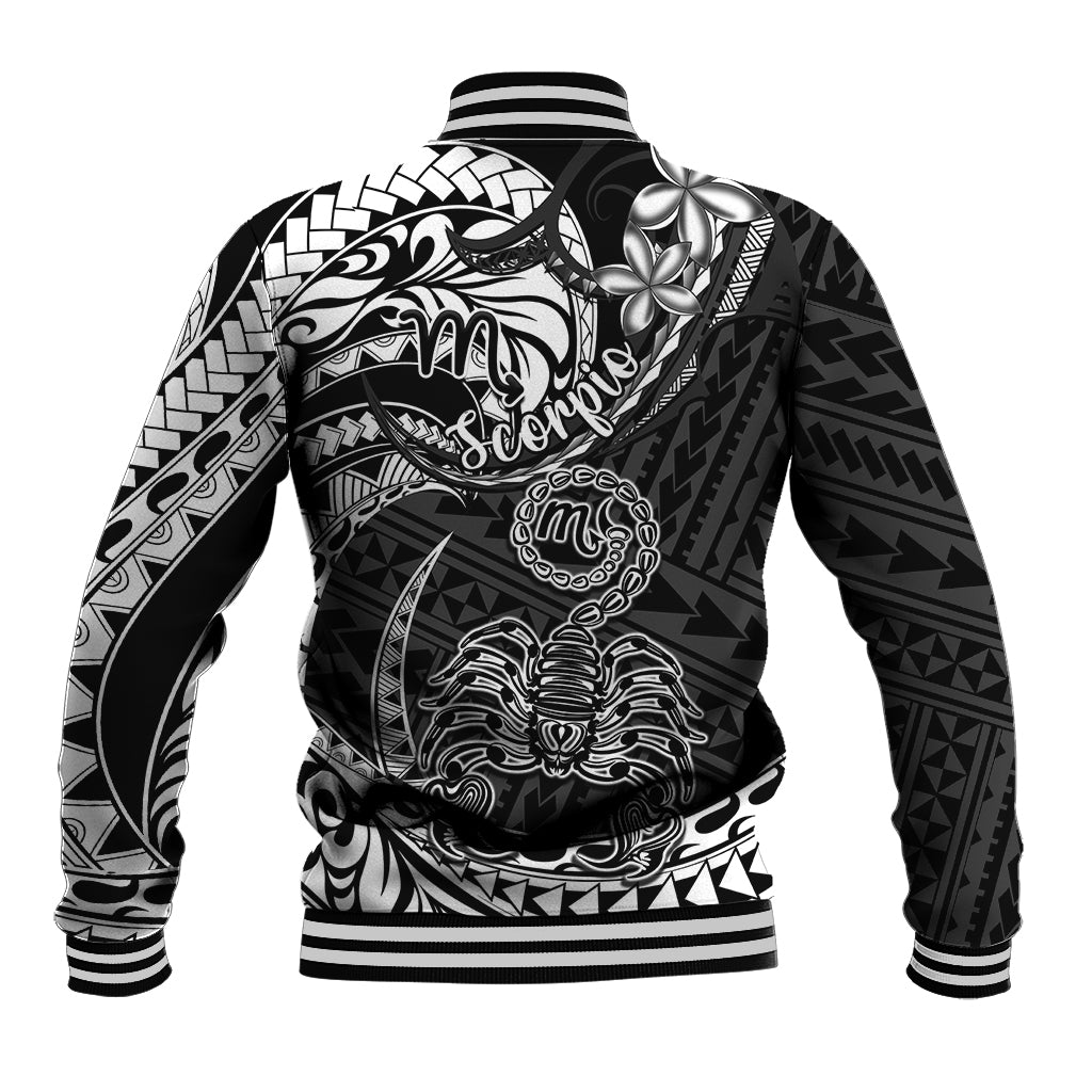 Polynesian Pride Scorpio Zodiac Baseball Jacket Astrological Sign Tribal Plumeria Black - Wonder Print Shop