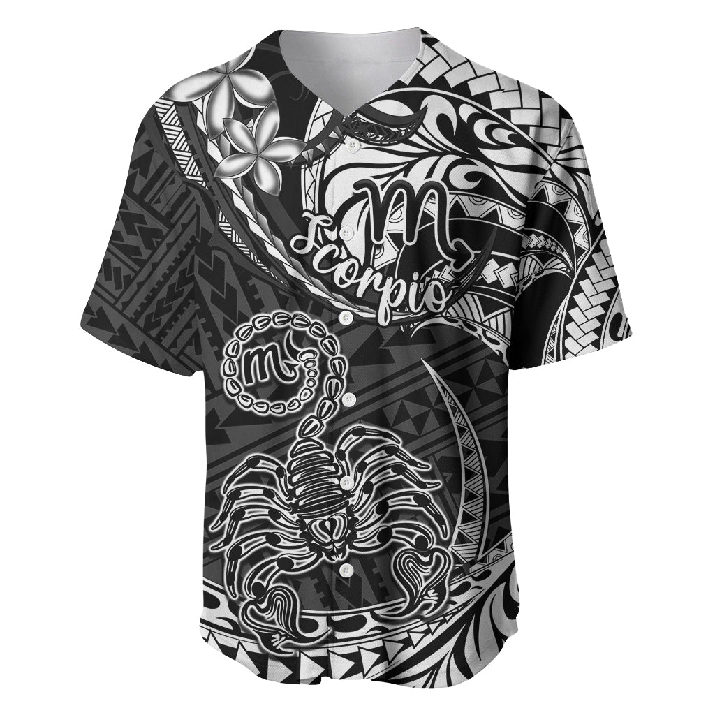 Polynesian Pride Scorpio Zodiac Baseball Jersey Astrological Sign Tribal Plumeria Black - Wonder Print Shop