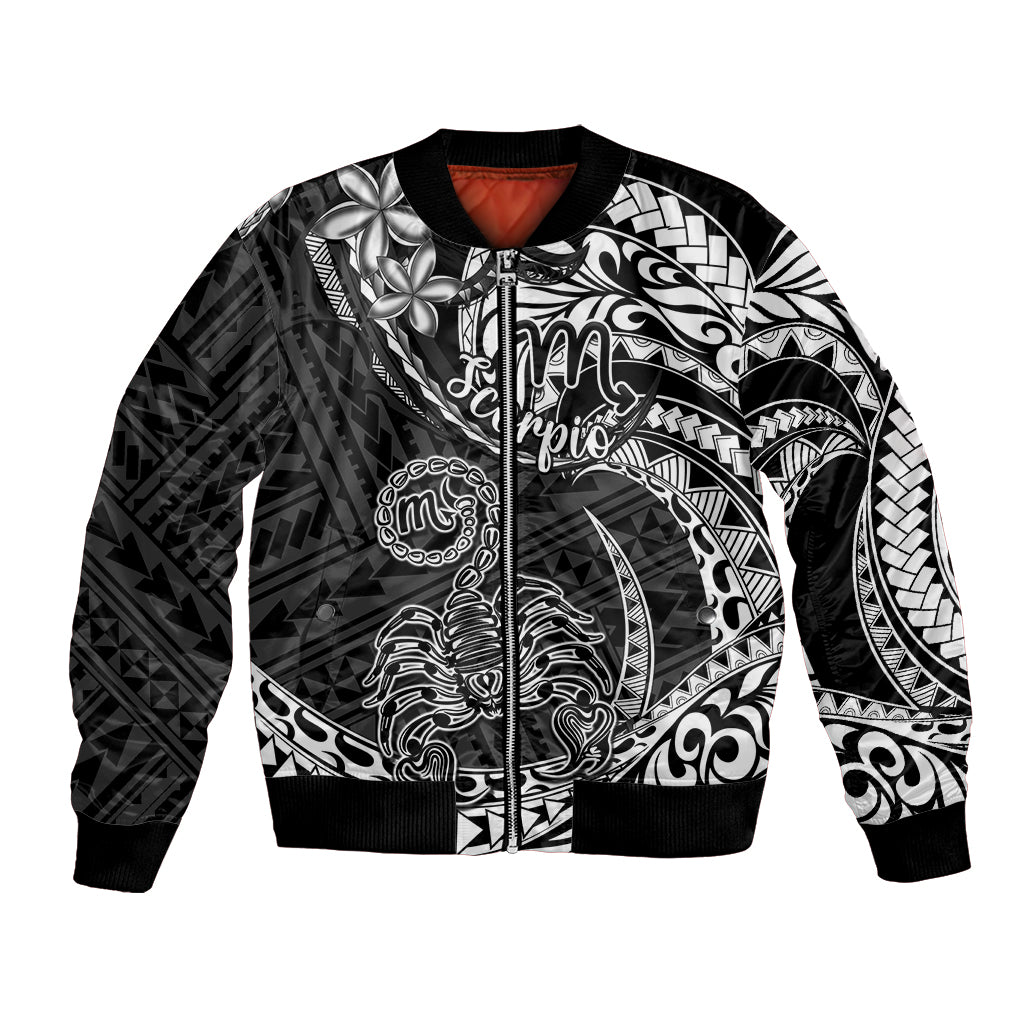 Polynesian Pride Scorpio Zodiac Bomber Jacket Astrological Sign Tribal Plumeria Black - Wonder Print Shop