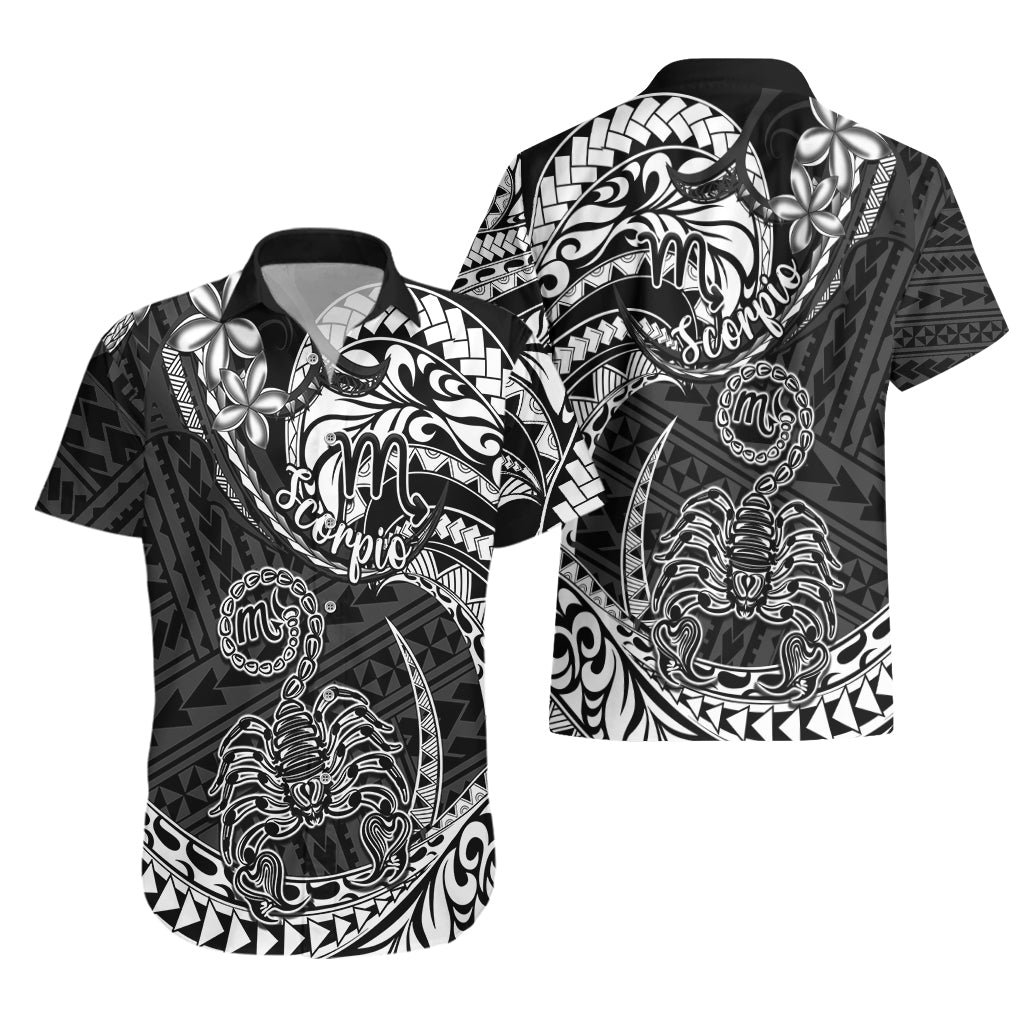 Polynesian Pride Scorpio Zodiac Hawaiian Shirt Astrological Sign Tribal Plumeria Black - Wonder Print Shop