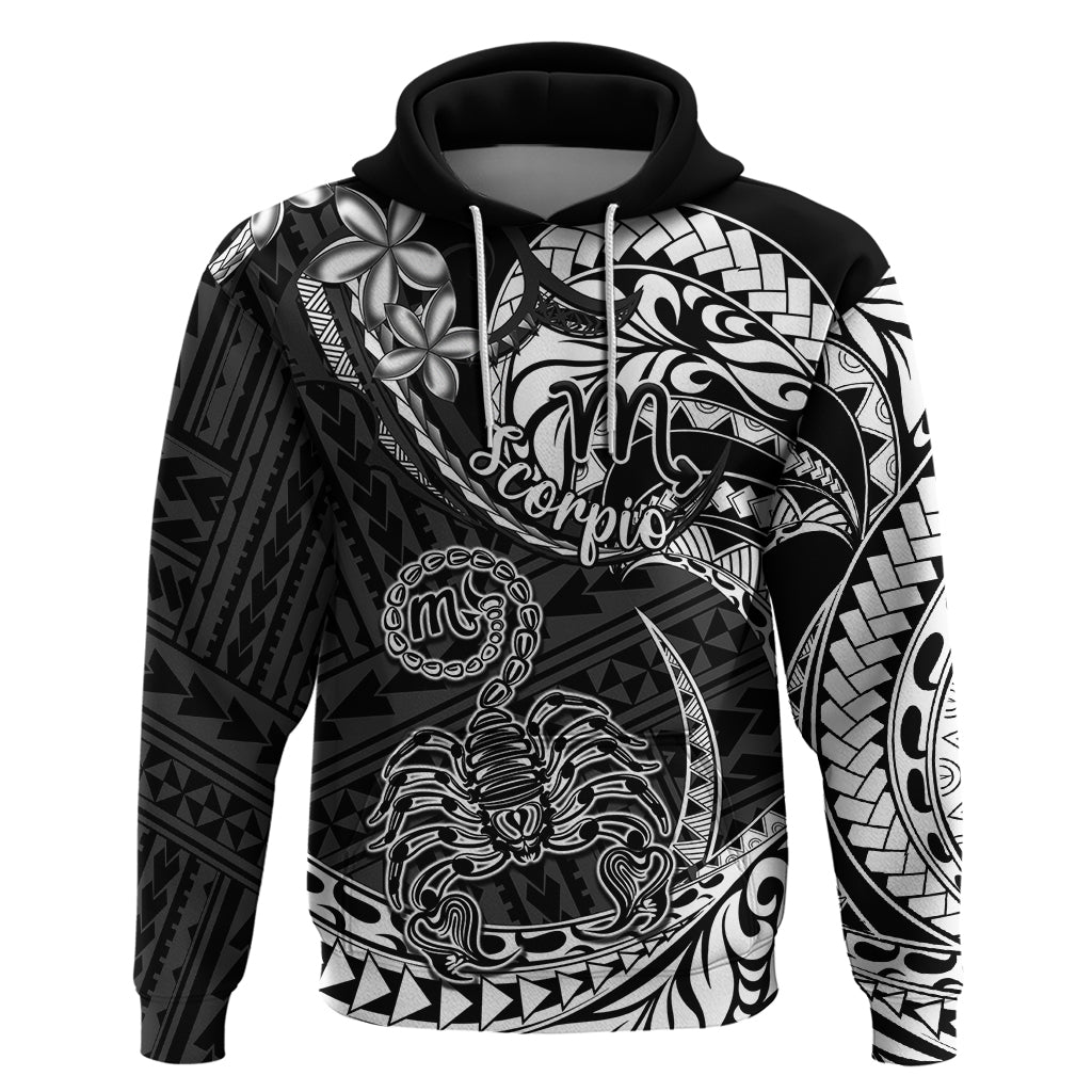 Polynesian Pride Scorpio Zodiac Hoodie Astrological Sign Tribal Plumeria Black - Wonder Print Shop