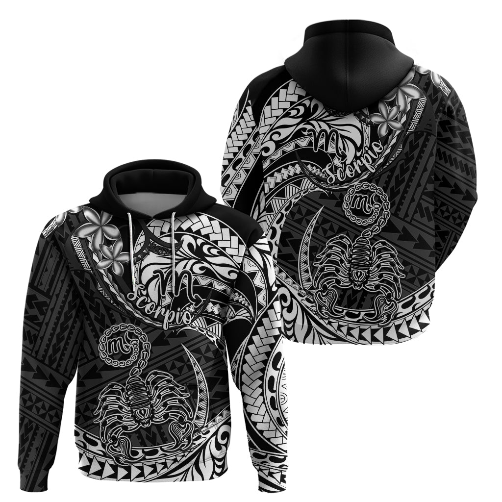 Polynesian Pride Scorpio Zodiac Hoodie Astrological Sign Tribal Plumeria Black - Wonder Print Shop
