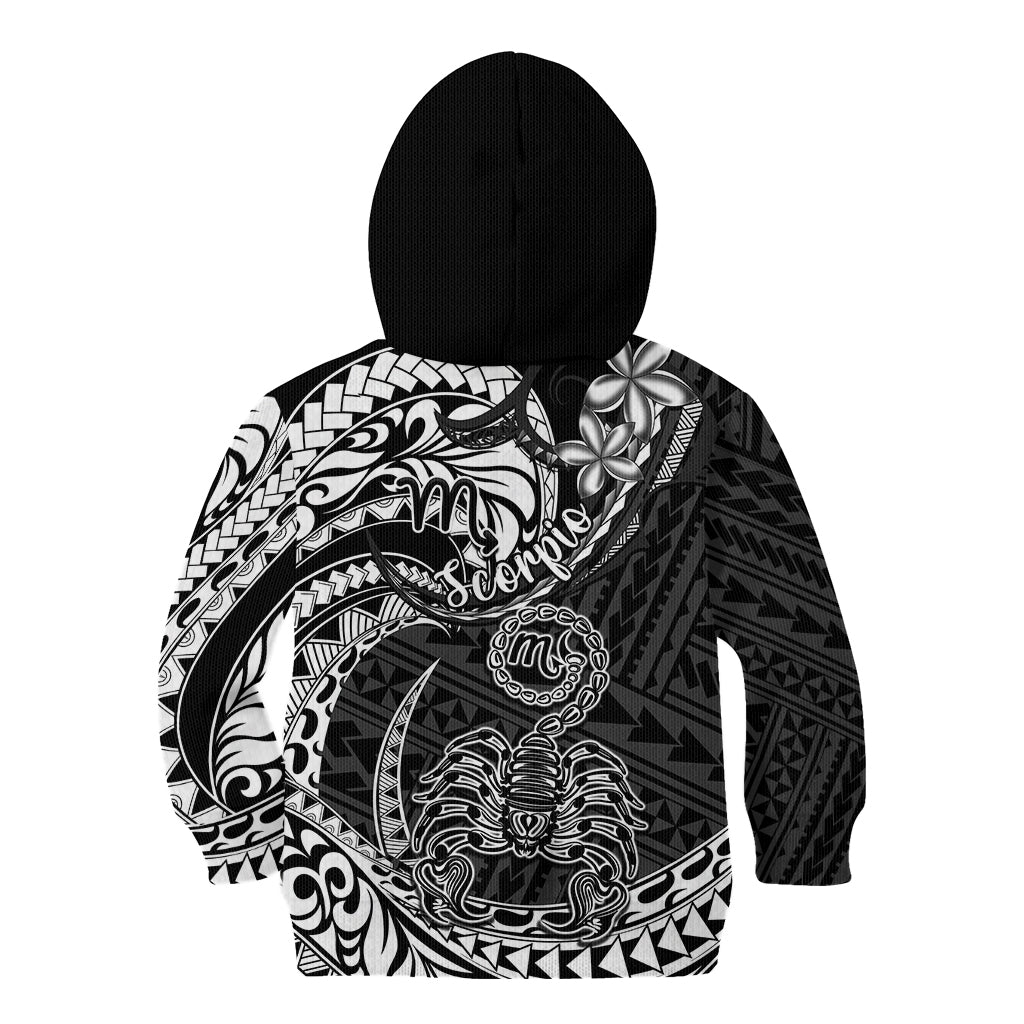 Polynesian Pride Scorpio Zodiac Kid Hoodie Astrological Sign Tribal Plumeria Black - Wonder Print Shop
