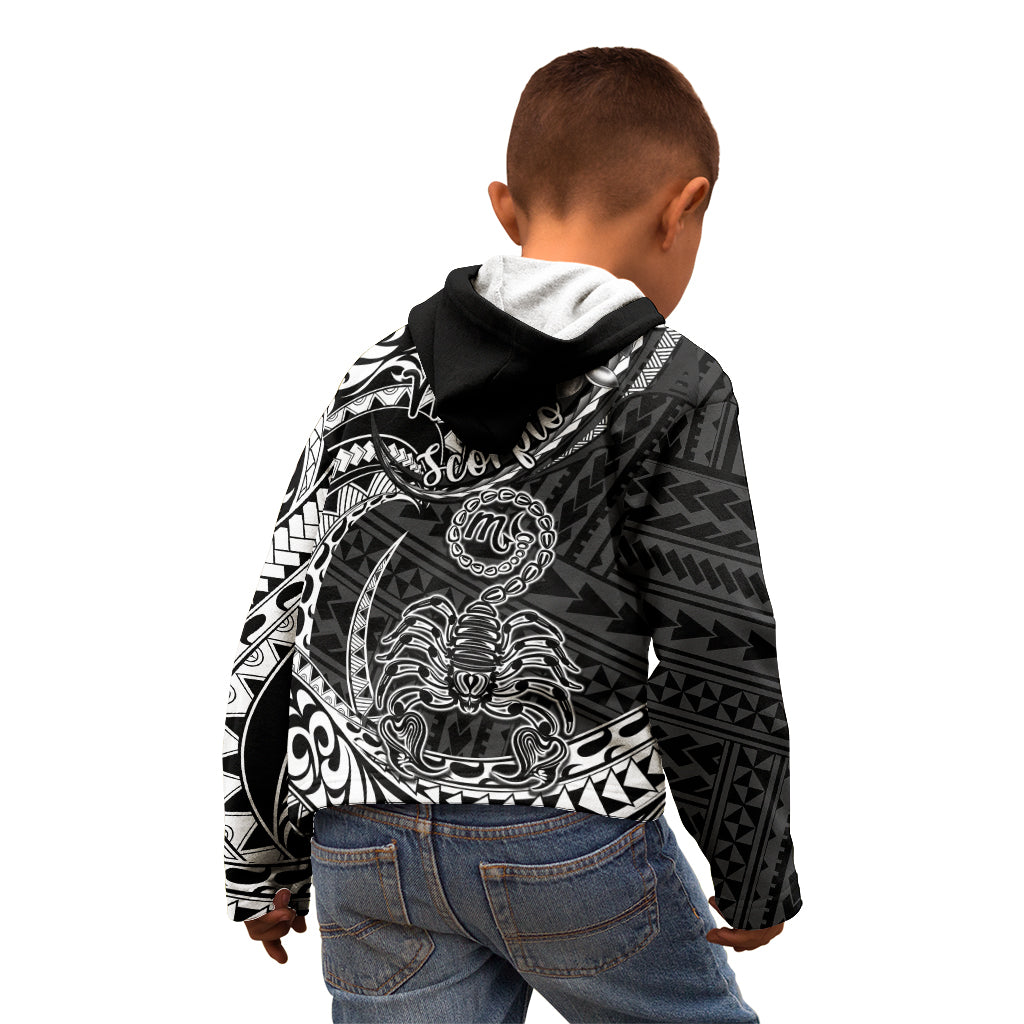 Polynesian Pride Scorpio Zodiac Kid Hoodie Astrological Sign Tribal Plumeria Black - Wonder Print Shop