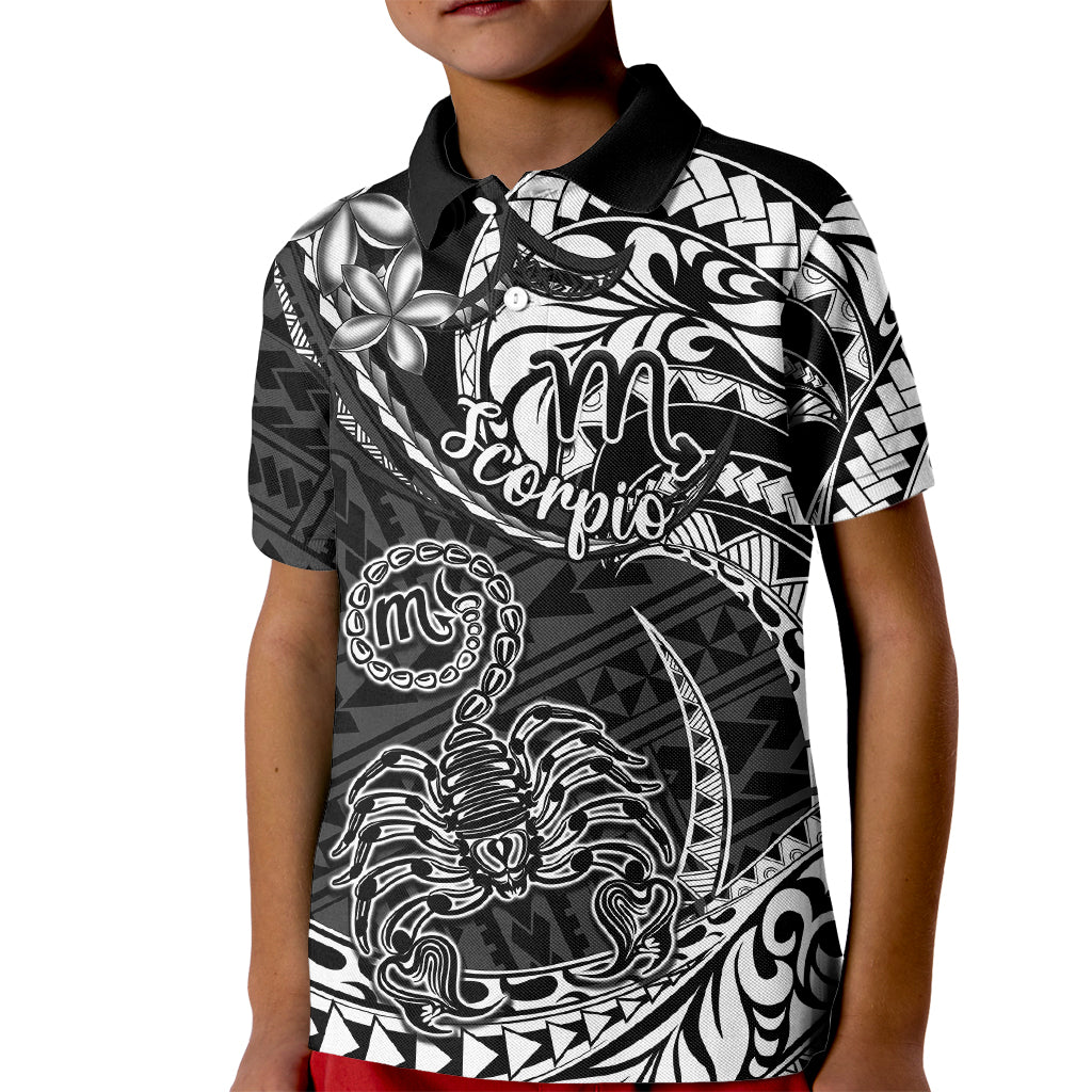 Polynesian Pride Scorpio Zodiac Kid Polo Shirt Astrological Sign Tribal Plumeria Black - Wonder Print Shop