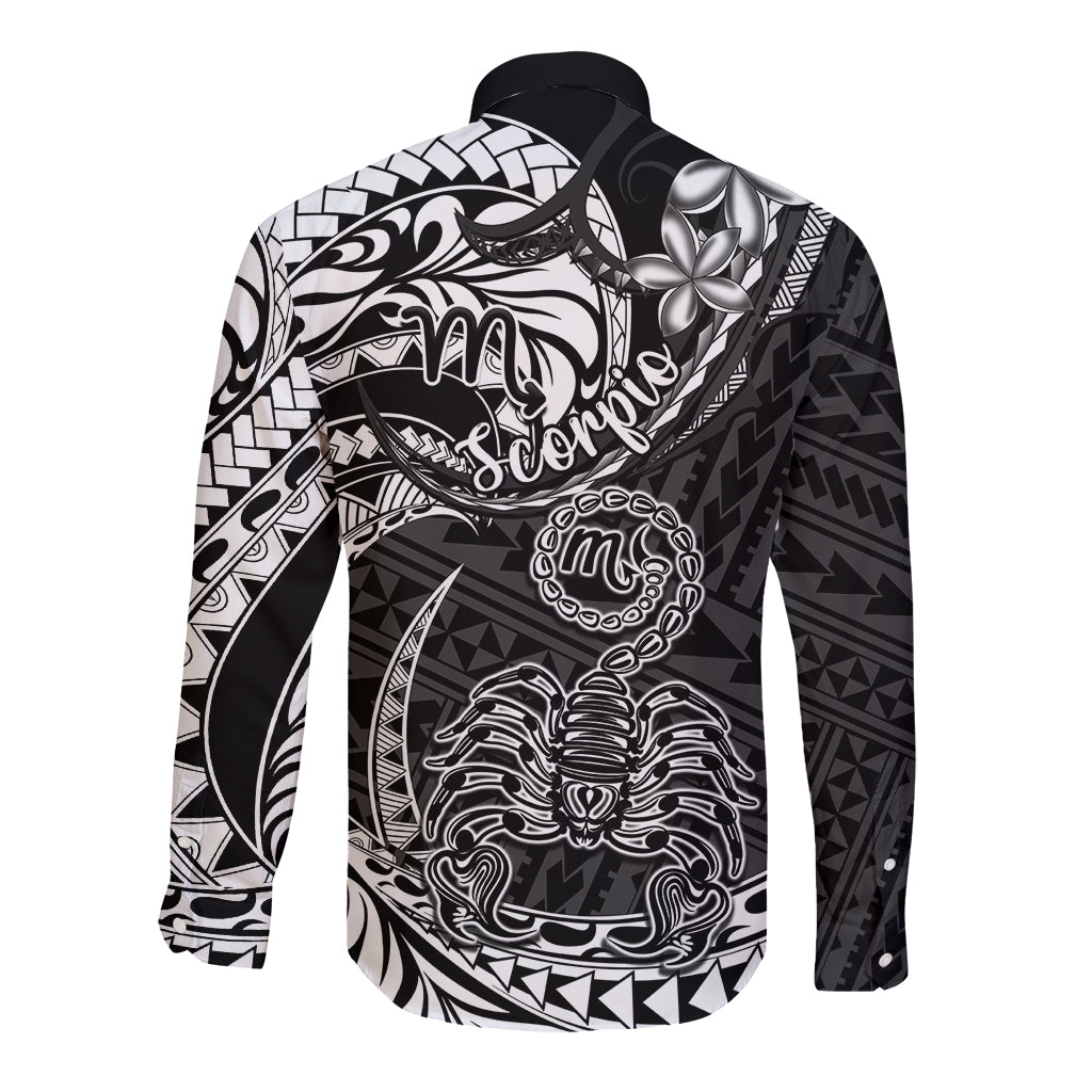 Polynesian Pride Scorpio Zodiac Long Sleeve Button Shirt Astrological Sign Tribal Plumeria Black - Wonder Print Shop