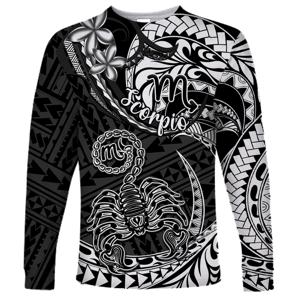 Polynesian Pride Scorpio Zodiac Long Sleeve Shirt Astrological Sign Tribal Plumeria Black - Wonder Print Shop