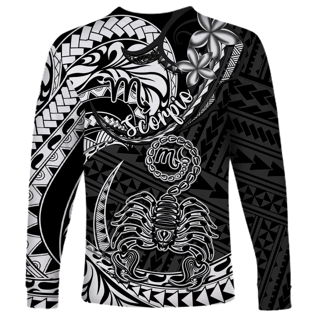 Polynesian Pride Scorpio Zodiac Long Sleeve Shirt Astrological Sign Tribal Plumeria Black - Wonder Print Shop