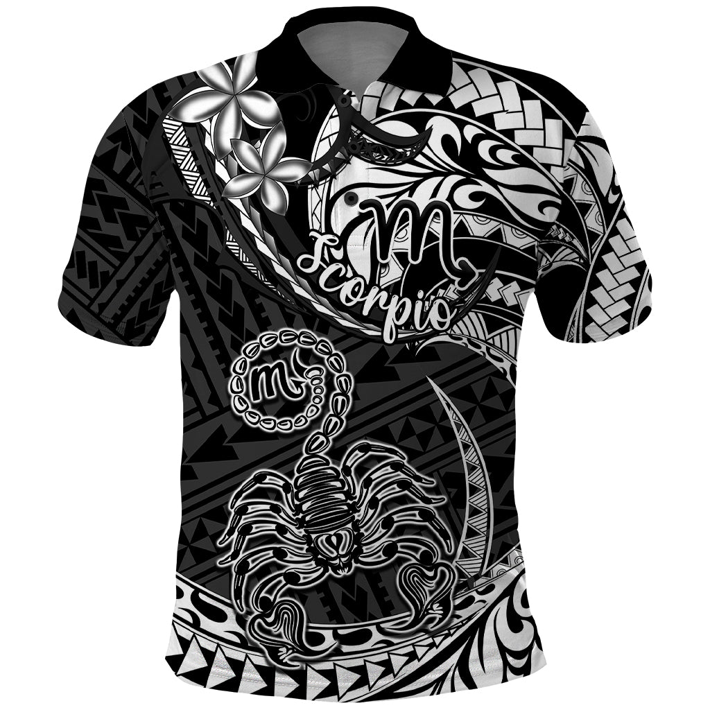 Polynesian Pride Scorpio Zodiac Polo Shirt Astrological Sign Tribal Plumeria Black - Wonder Print Shop