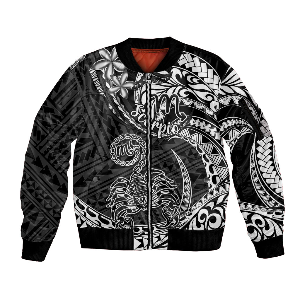 Polynesian Pride Scorpio Zodiac Sleeve Zip Bomber Jacket Astrological Sign Tribal Plumeria Black - Wonder Print Shop