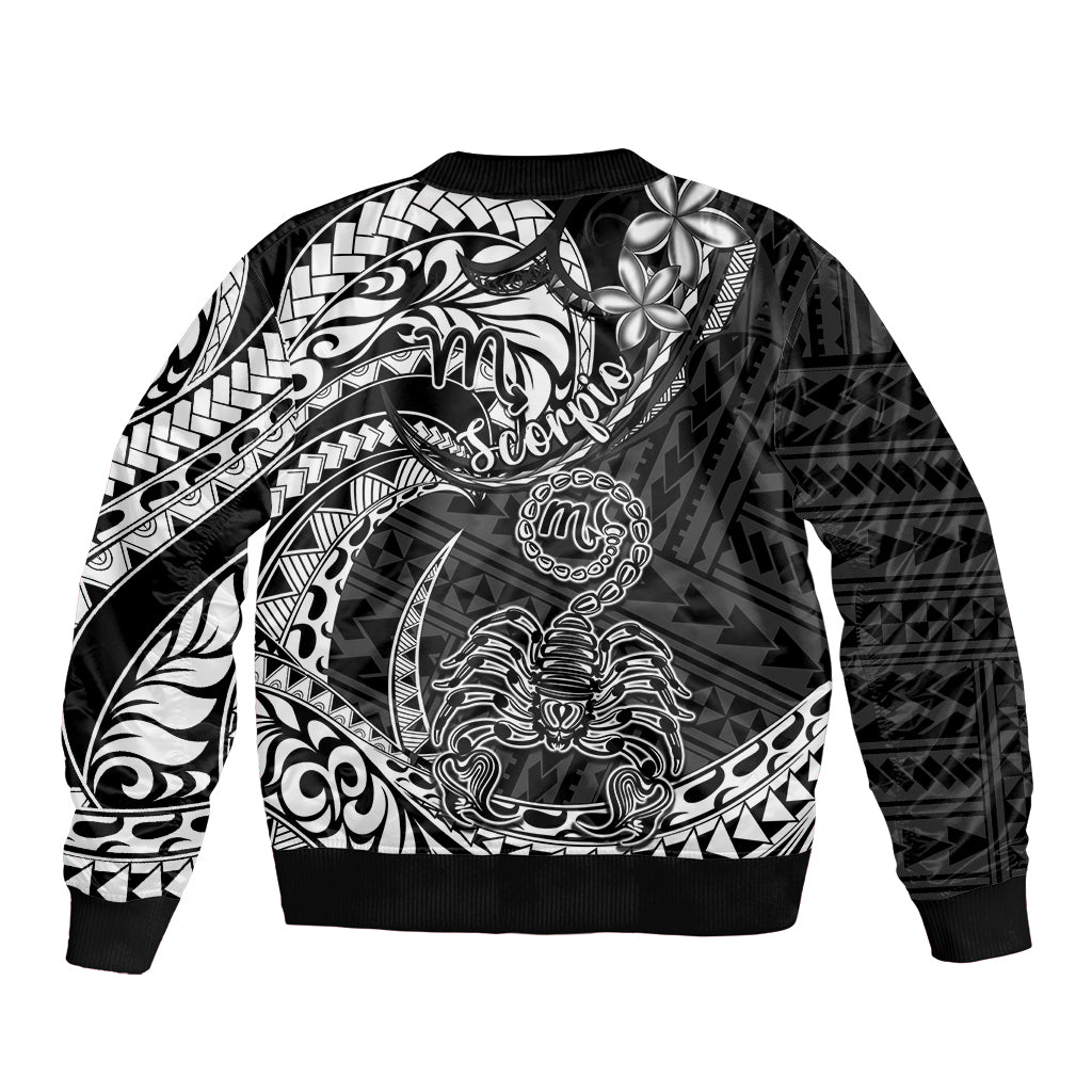 Polynesian Pride Scorpio Zodiac Sleeve Zip Bomber Jacket Astrological Sign Tribal Plumeria Black - Wonder Print Shop