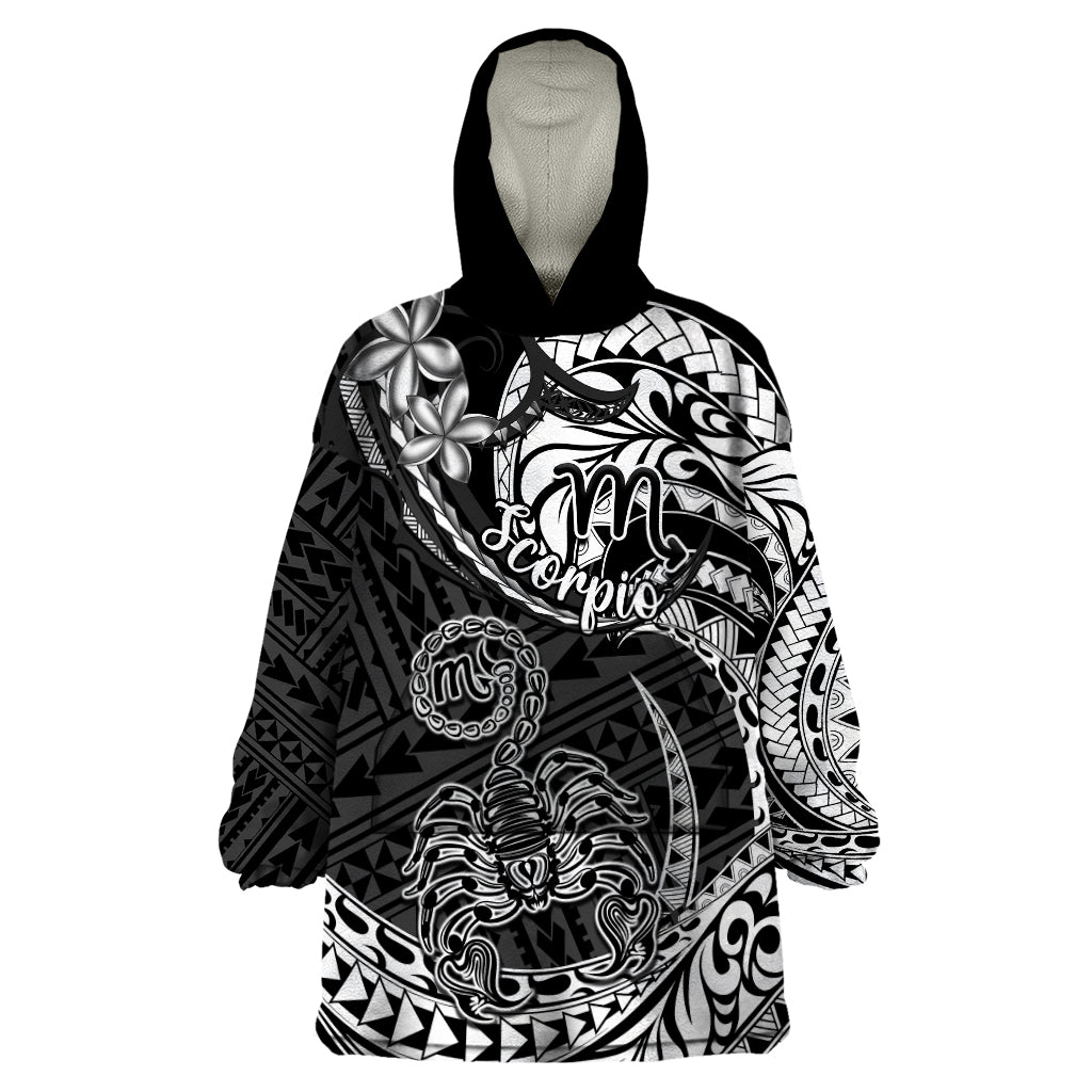 Polynesian Pride Scorpio Zodiac Wearable Blanket Hoodie Astrological Sign Tribal Plumeria Black - Wonder Print Shop