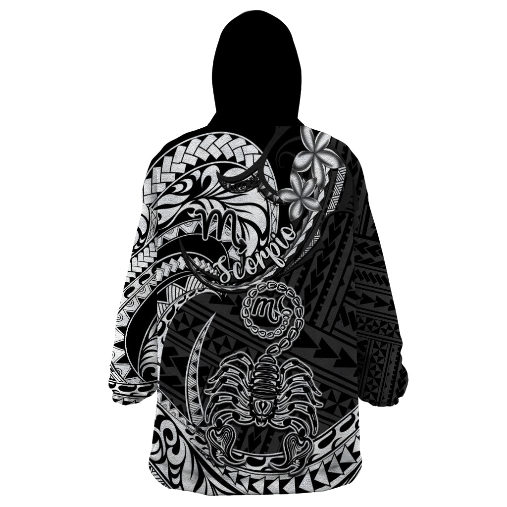 Polynesian Pride Scorpio Zodiac Wearable Blanket Hoodie Astrological Sign Tribal Plumeria Black - Wonder Print Shop