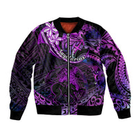 Polynesian Pride Sagittarius Zodiac Bomber Jacket Astrological Sign Tribal Plumeria Purple Galaxy - Wonder Print Shop
