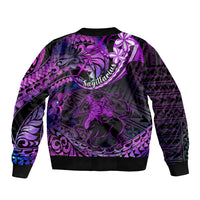 Polynesian Pride Sagittarius Zodiac Bomber Jacket Astrological Sign Tribal Plumeria Purple Galaxy - Wonder Print Shop