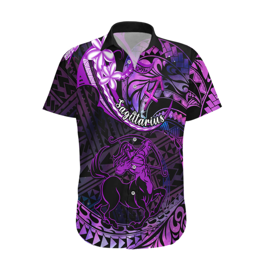 Polynesian Pride Sagittarius Zodiac Hawaiian Shirt Astrological Sign Tribal Plumeria Purple Galaxy - Wonder Print Shop