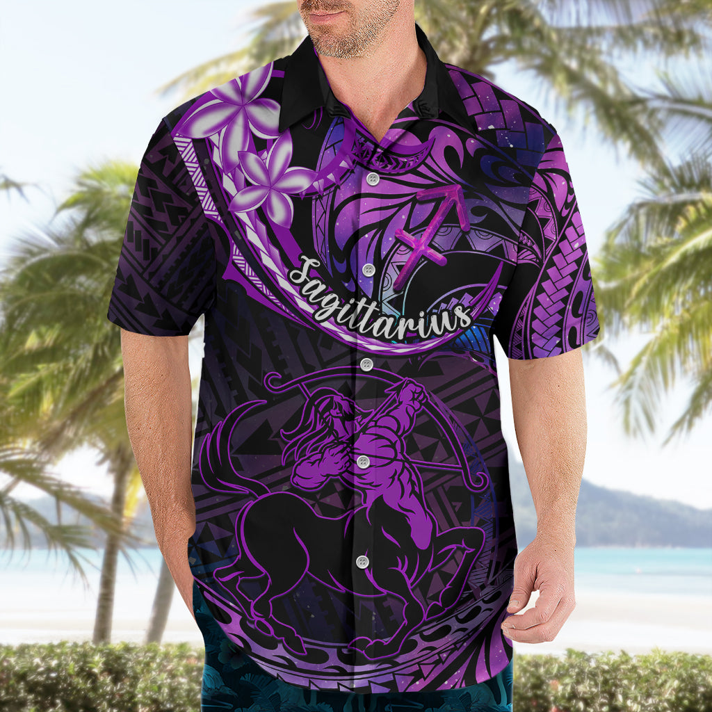Polynesian Pride Sagittarius Zodiac Hawaiian Shirt Astrological Sign Tribal Plumeria Purple Galaxy - Wonder Print Shop