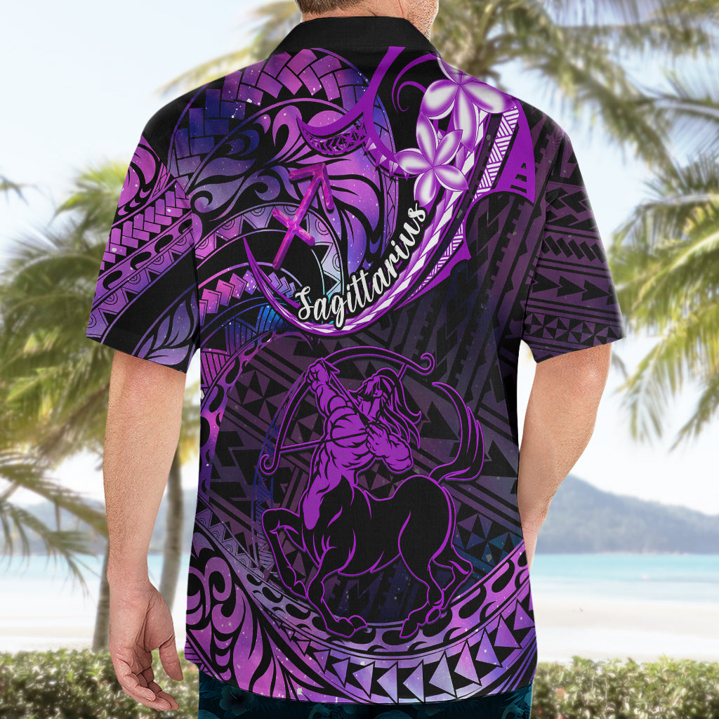 Polynesian Pride Sagittarius Zodiac Hawaiian Shirt Astrological Sign Tribal Plumeria Purple Galaxy - Wonder Print Shop