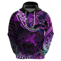 Polynesian Pride Sagittarius Zodiac Hoodie Astrological Sign Tribal Plumeria Purple Galaxy - Wonder Print Shop