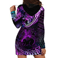 Polynesian Pride Sagittarius Zodiac Hoodie Dress Astrological Sign Tribal Plumeria Purple Galaxy - Wonder Print Shop