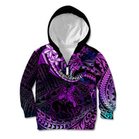 Polynesian Pride Sagittarius Zodiac Kid Hoodie Astrological Sign Tribal Plumeria Purple Galaxy - Wonder Print Shop