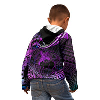 Polynesian Pride Sagittarius Zodiac Kid Hoodie Astrological Sign Tribal Plumeria Purple Galaxy - Wonder Print Shop
