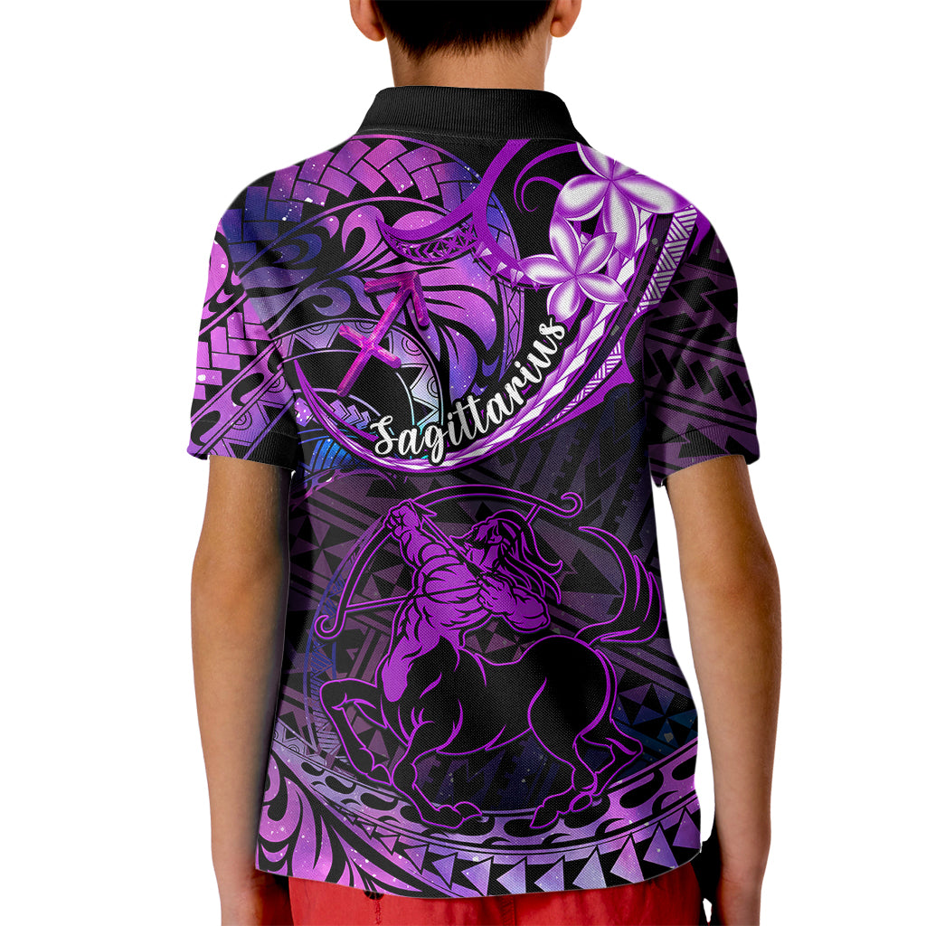 Polynesian Pride Sagittarius Zodiac Kid Polo Shirt Astrological Sign Tribal Plumeria Purple Galaxy - Wonder Print Shop