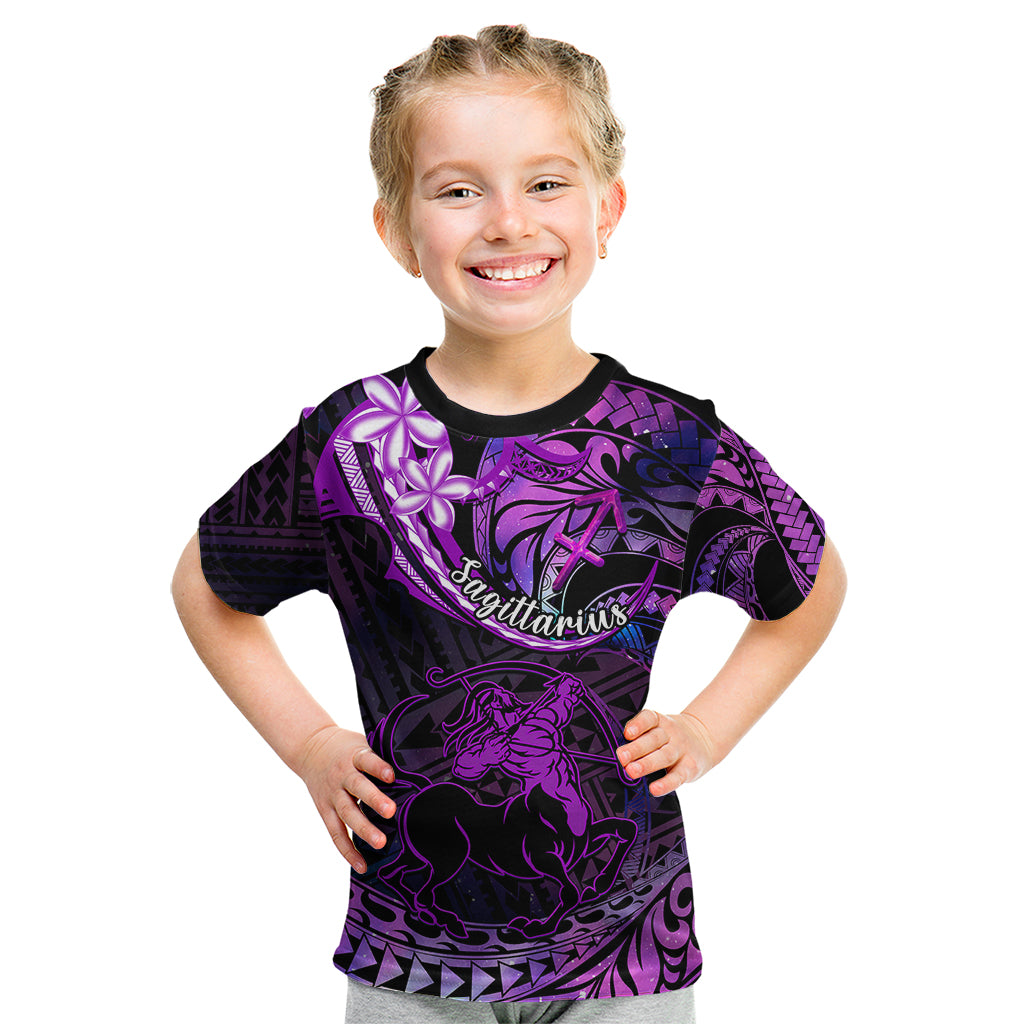 Polynesian Pride Sagittarius Zodiac Kid T Shirt Astrological Sign Tribal Plumeria Purple Galaxy - Wonder Print Shop