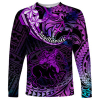 Polynesian Pride Sagittarius Zodiac Long Sleeve Shirt Astrological Sign Tribal Plumeria Purple Galaxy - Wonder Print Shop