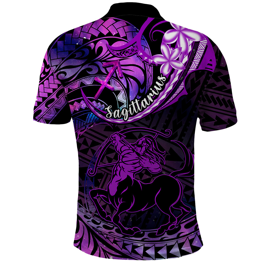 Polynesian Pride Sagittarius Zodiac Polo Shirt Astrological Sign Tribal Plumeria Purple Galaxy - Wonder Print Shop