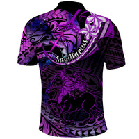 Polynesian Pride Sagittarius Zodiac Polo Shirt Astrological Sign Tribal Plumeria Purple Galaxy - Wonder Print Shop