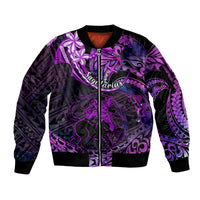 Polynesian Pride Sagittarius Zodiac Sleeve Zip Bomber Jacket Astrological Sign Tribal Plumeria Purple Galaxy - Wonder Print Shop