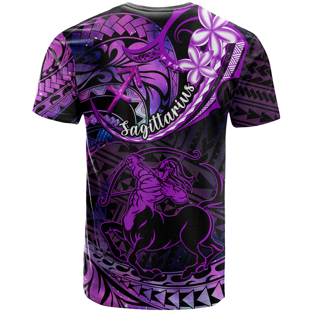 Polynesian Pride Sagittarius Zodiac T Shirt Astrological Sign Tribal Plumeria Purple Galaxy - Wonder Print Shop