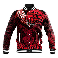 Polynesian Pride Capricorn Zodiac Baseball Jacket Astrological Sign Tribal Plumeria Red Galaxy - Wonder Print Shop