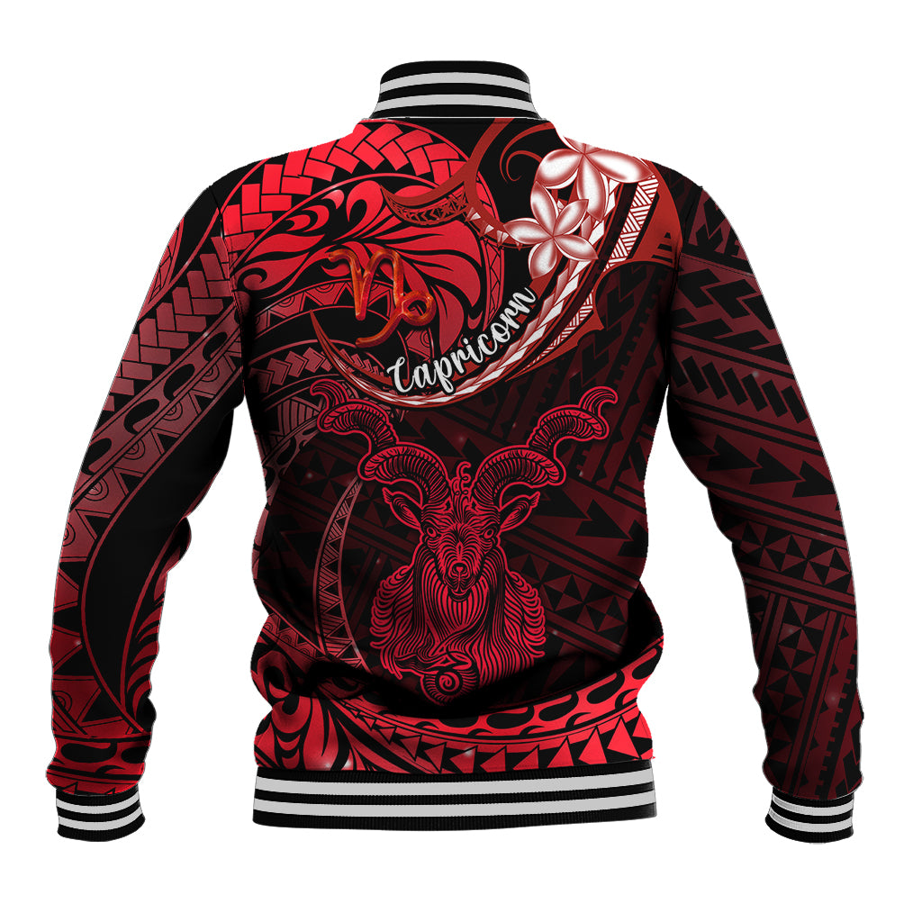 Polynesian Pride Capricorn Zodiac Baseball Jacket Astrological Sign Tribal Plumeria Red Galaxy - Wonder Print Shop