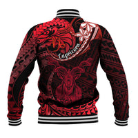Polynesian Pride Capricorn Zodiac Baseball Jacket Astrological Sign Tribal Plumeria Red Galaxy - Wonder Print Shop