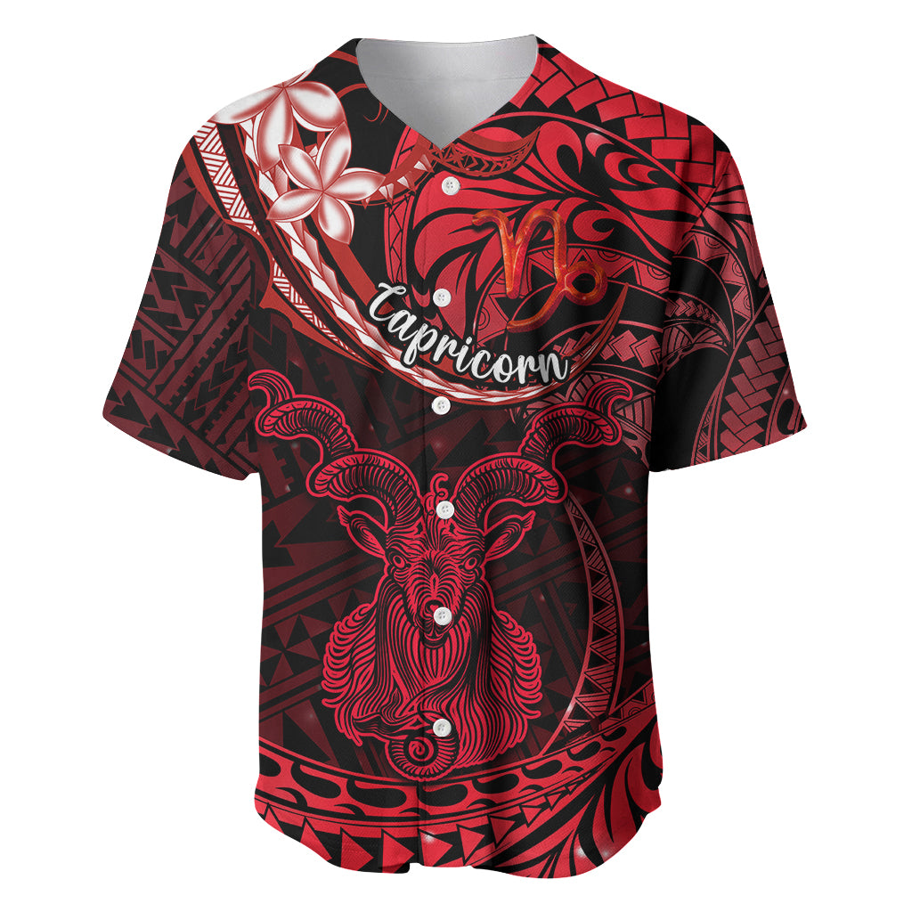 Polynesian Pride Capricorn Zodiac Baseball Jersey Astrological Sign Tribal Plumeria Red Galaxy - Wonder Print Shop