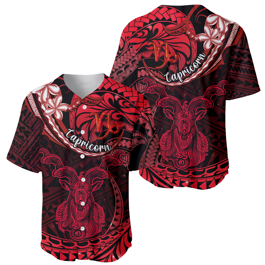 Polynesian Pride Capricorn Zodiac Baseball Jersey Astrological Sign Tribal Plumeria Red Galaxy - Wonder Print Shop