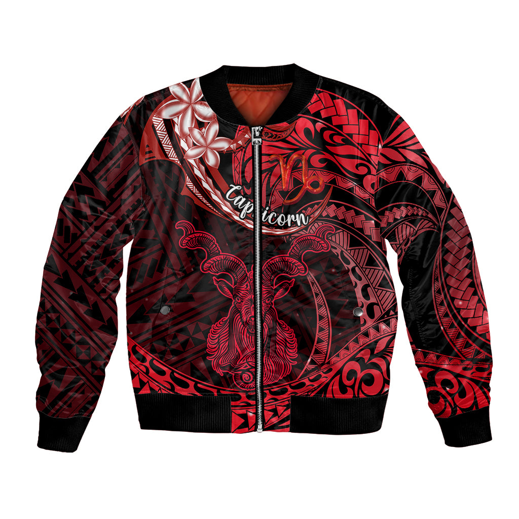 Polynesian Pride Capricorn Zodiac Bomber Jacket Astrological Sign Tribal Plumeria Red Galaxy - Wonder Print Shop