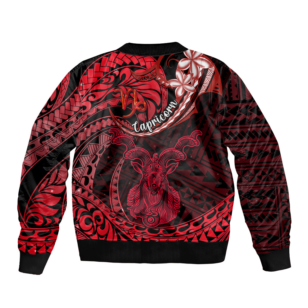 Polynesian Pride Capricorn Zodiac Bomber Jacket Astrological Sign Tribal Plumeria Red Galaxy - Wonder Print Shop