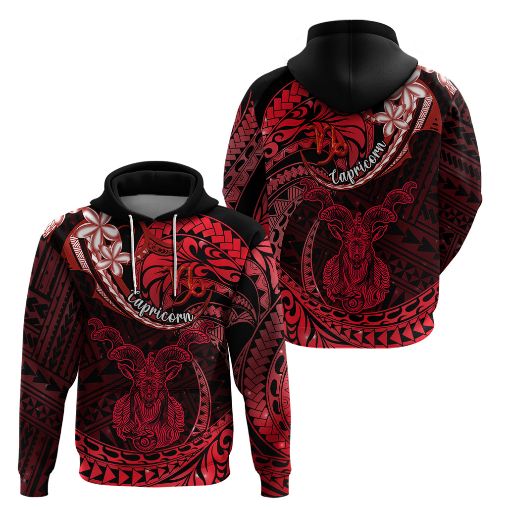 Polynesian Pride Capricorn Zodiac Hoodie Astrological Sign Tribal Plumeria Red Galaxy - Wonder Print Shop