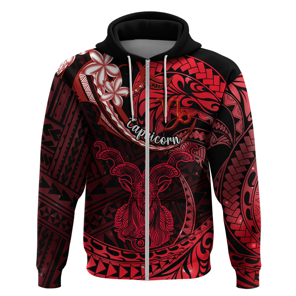 Polynesian Pride Capricorn Zodiac Hoodie Astrological Sign Tribal Plumeria Red Galaxy - Wonder Print Shop