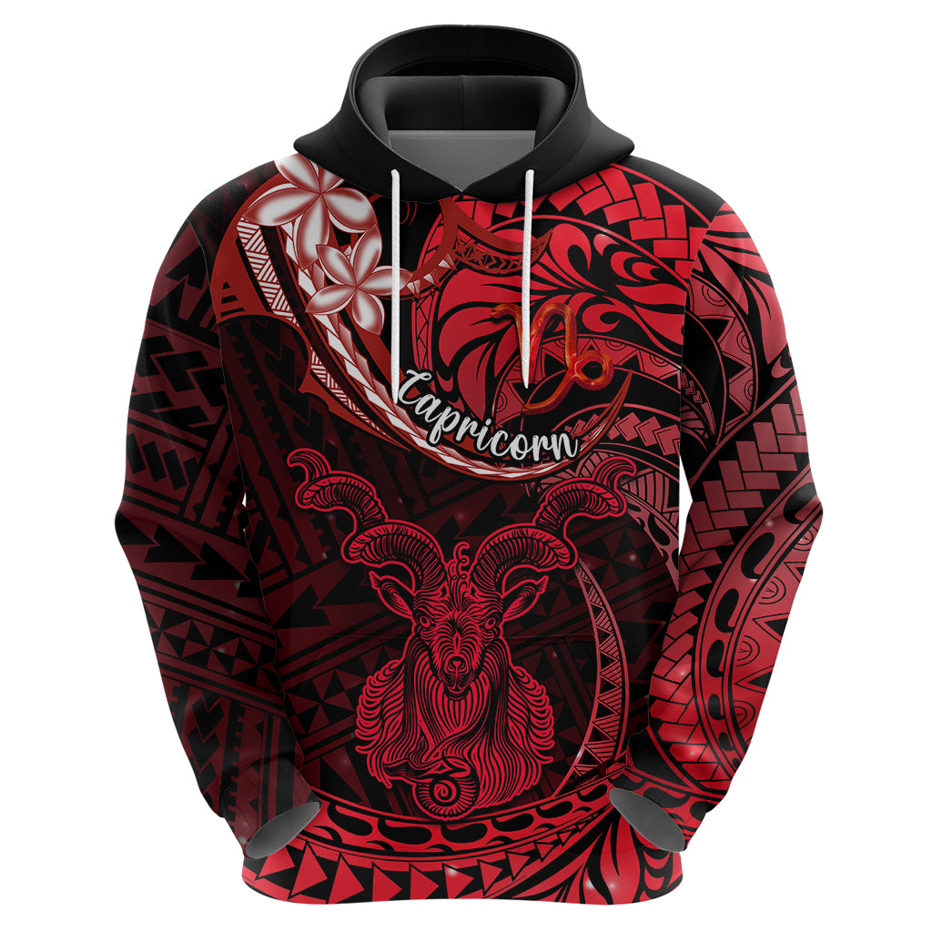 Polynesian Pride Capricorn Zodiac Hoodie Astrological Sign Tribal Plumeria Red Galaxy - Wonder Print Shop