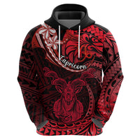 Polynesian Pride Capricorn Zodiac Hoodie Astrological Sign Tribal Plumeria Red Galaxy - Wonder Print Shop