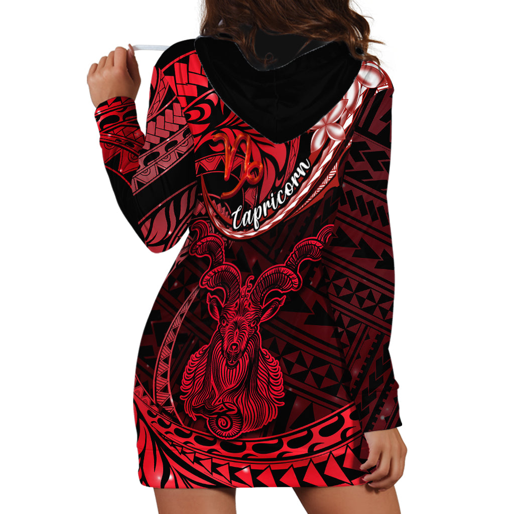 Polynesian Pride Capricorn Zodiac Hoodie Dress Astrological Sign Tribal Plumeria Red Galaxy - Wonder Print Shop